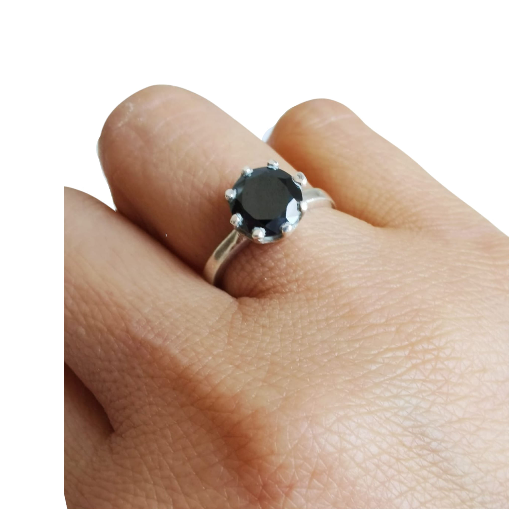 Anillo plata 950 ZEFORA zircones negro joyería cristales mujer moda Talla8