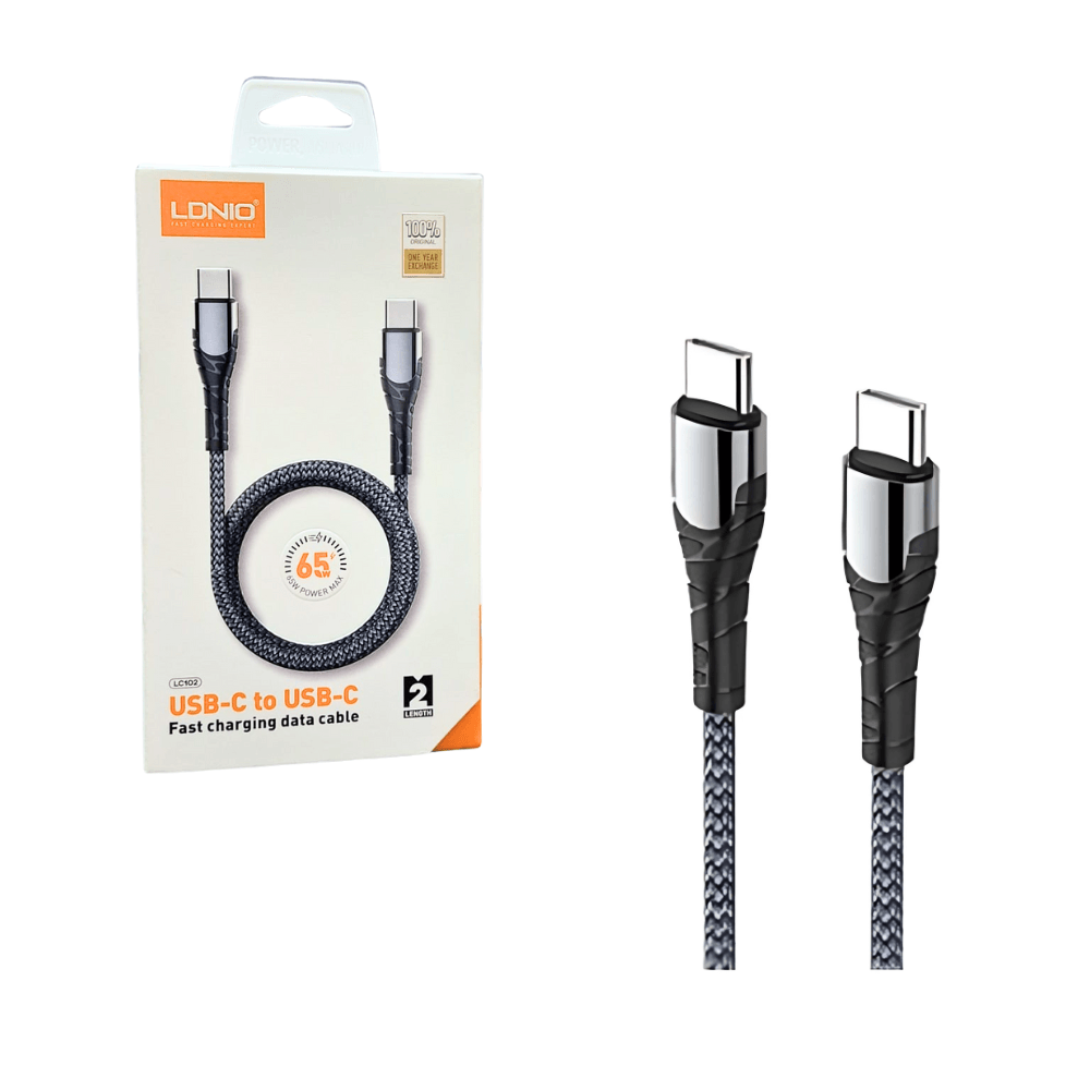 Cable De Datos USB Tipo C a Tipo C Ldnio LC102 65W Carga Rapida