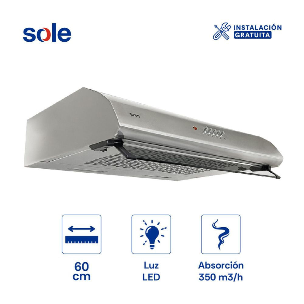 Campana Extractora Convencional 60cm Sole Atenea 1 Motor Acero Inoxidable