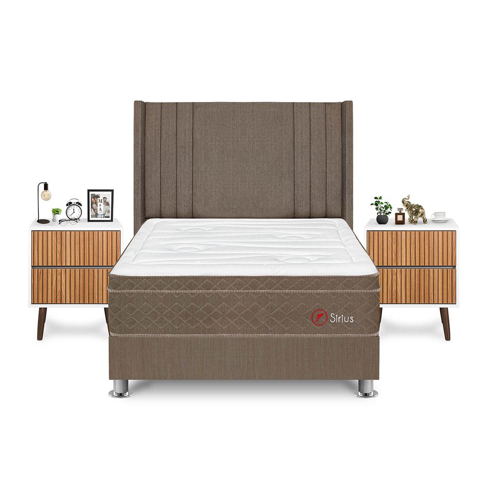 Dormitorio Sirius 2 Plazas + Velador Milan + Respaldo Marron