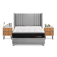 Dormitorio Golden Queen + Velador Milan + Respaldo Plata