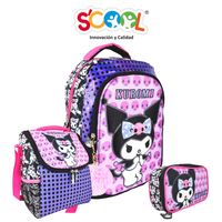 Pack Mochila + Lonchera + Cartuchera Scool Oficio 3D Magic Kuromi