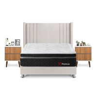 Dormitorio Platinium Queen + Velador Milan + Respaldo Beige