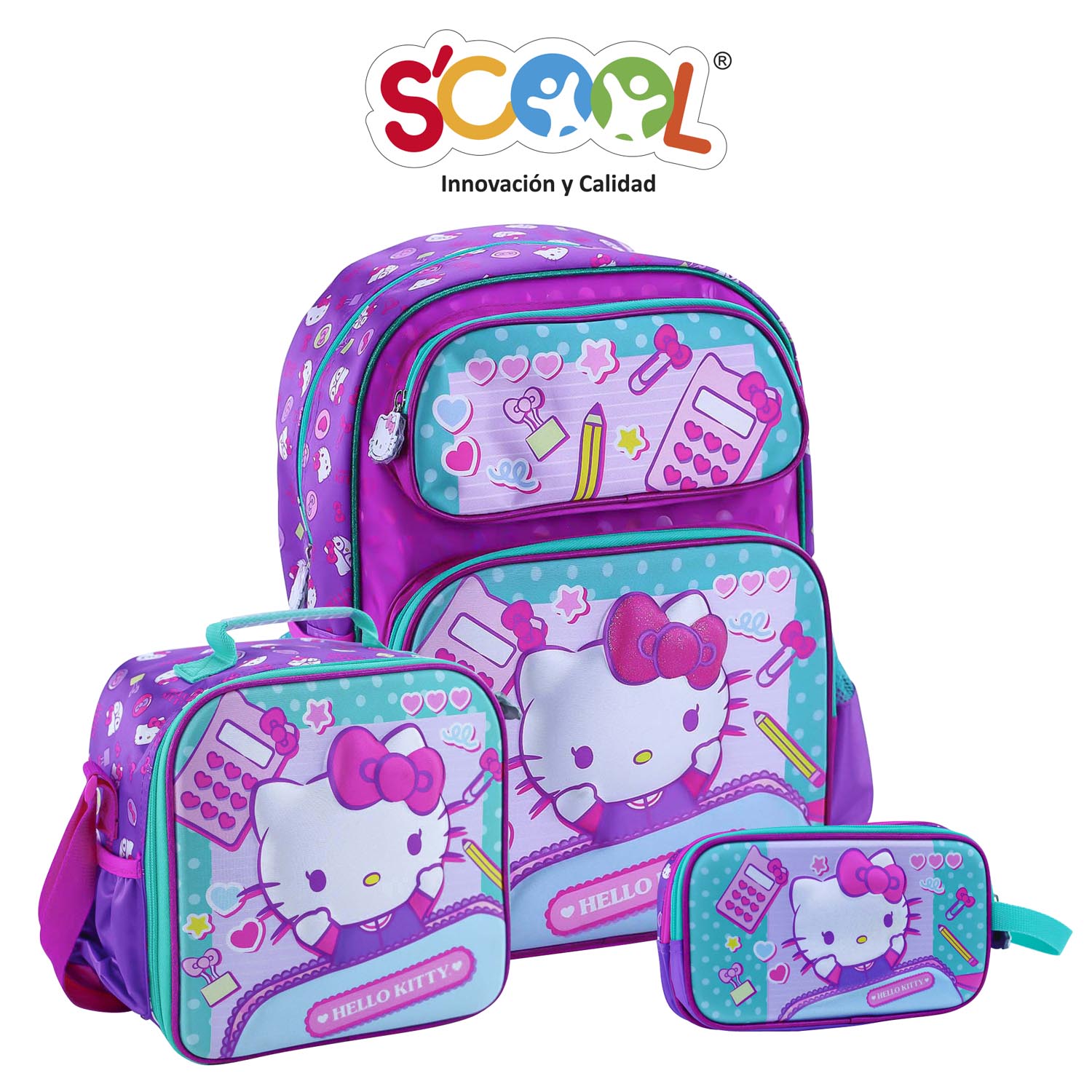 Pack Mochila + Lonchera + Cartuchera Scool Oficio 3D Hello Kitty
