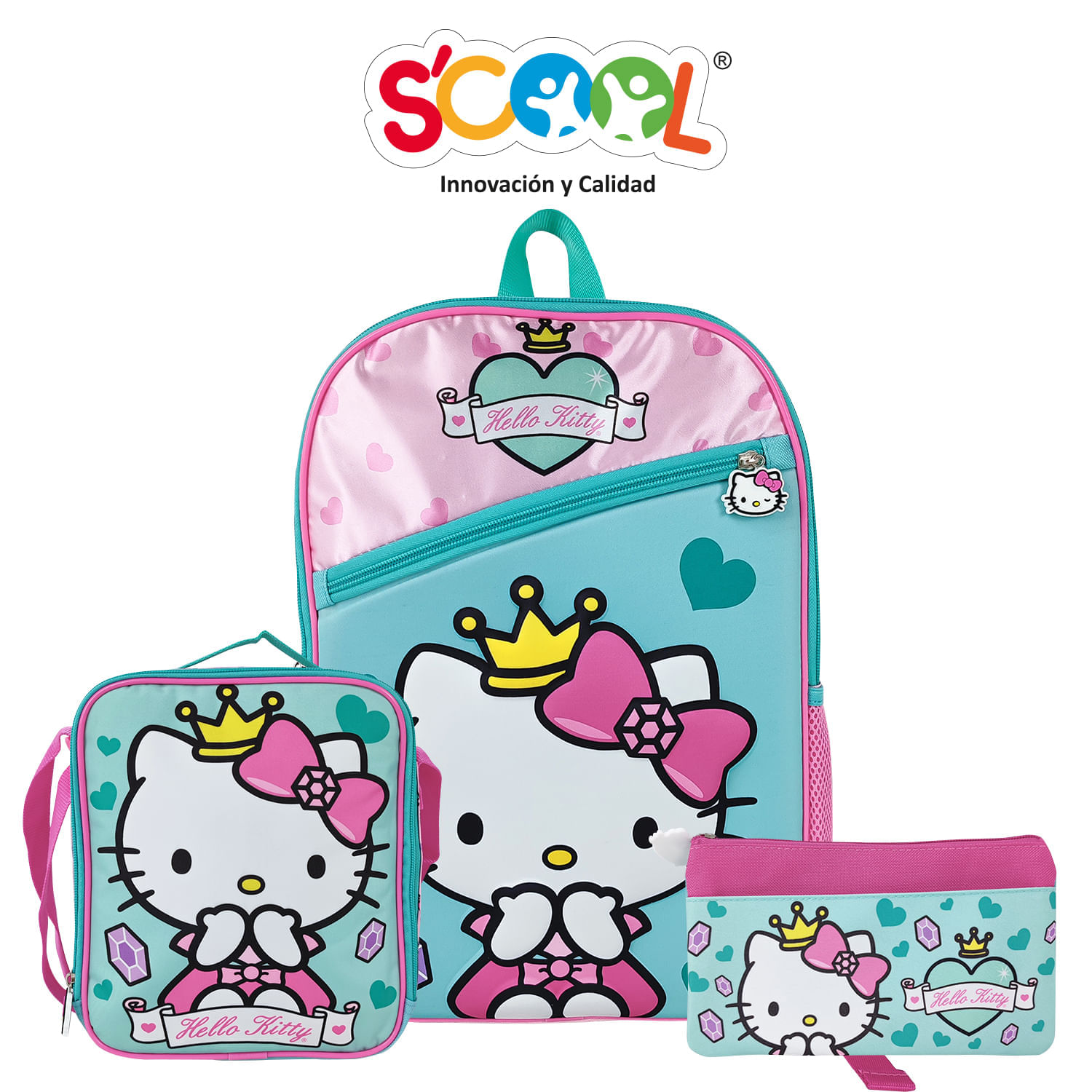 Pack Mochila + Lonchera + Cartuchera Scool 3D Hello Kitty