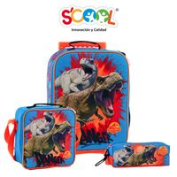Pack Mochila Con Ruedas Carry On + Lonchera + Cartuchera Scool A4 3D Kombat Jurassic