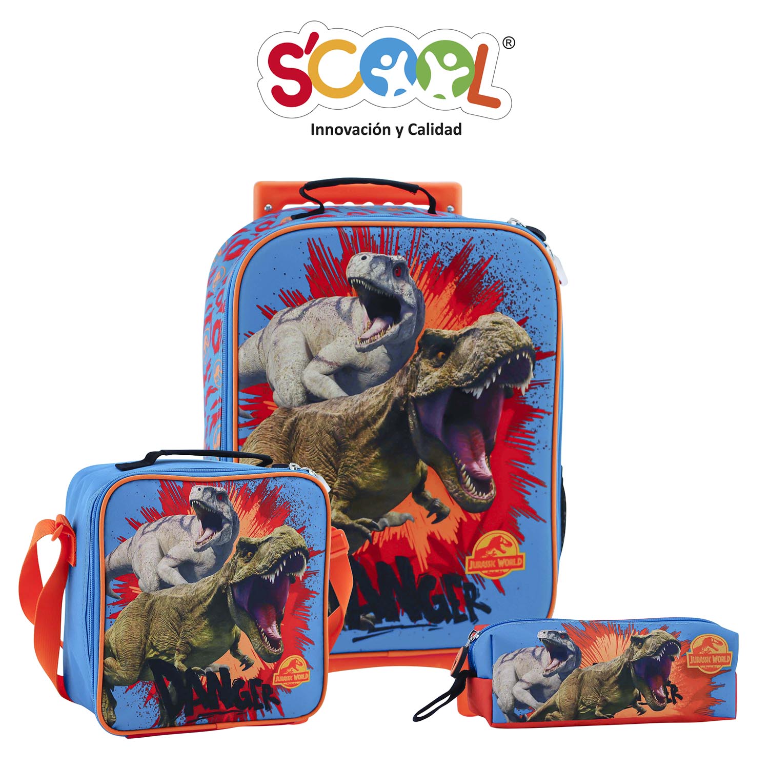 Pack Mochila Con Ruedas Carry On + Lonchera + Cartuchera Scool A4 3D Kombat Jurassic