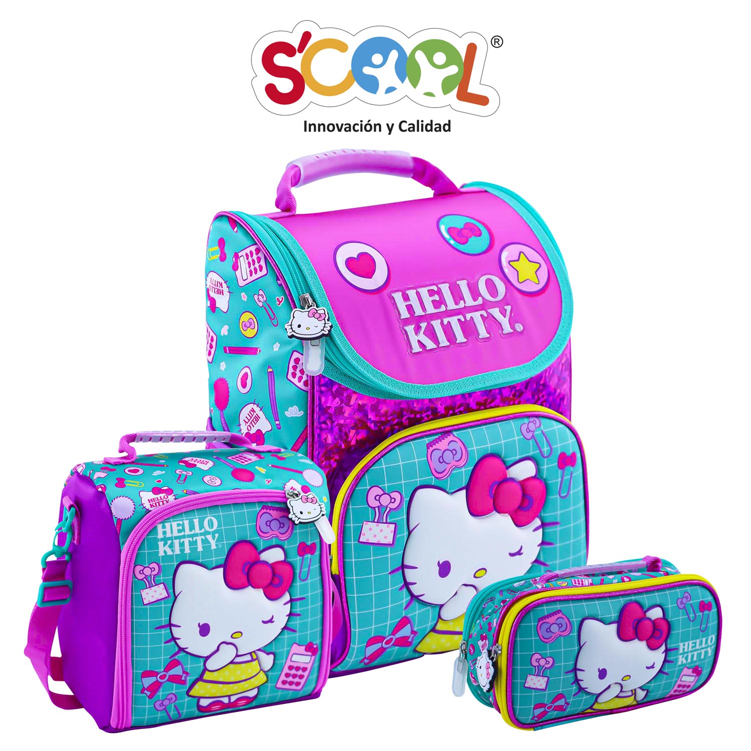 Pack Mochila + Lonchera + Cartuchera Scool Pick 3D Hello Kitty