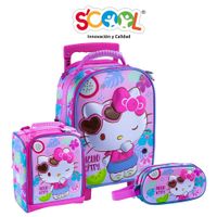 Pack Mochila Con Ruedas Carry On + Lonchera + Cartuchera Scool 3D Hello Kitty