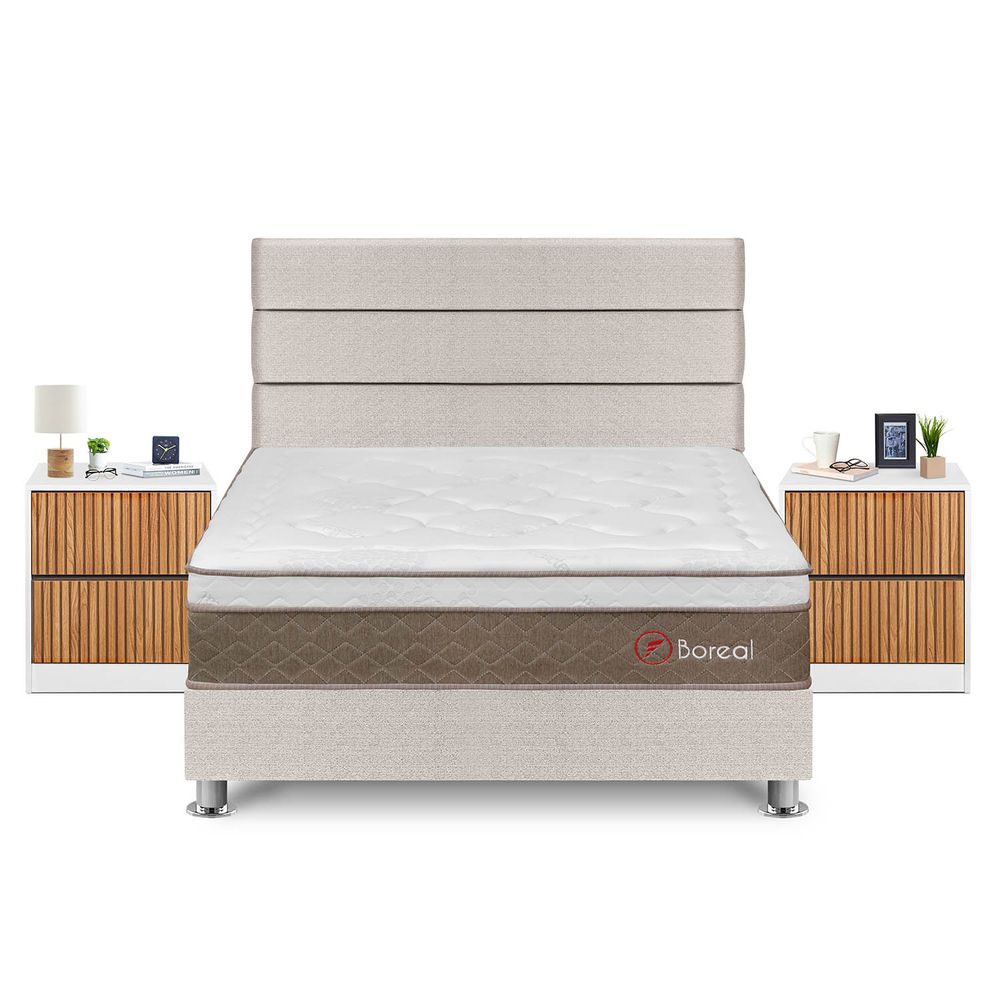 Dormitorio Boreal Queen + Velador Roma + Respaldo Beige