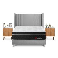 Dormitorio Platinium Queen + Velador Milan + Respaldo Plata