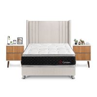 Dormitorio Golden 2 Plazas + Velador Milan + Respaldo Beige