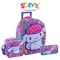 Pack Mochila Con Ruedas Carry On + Lonchera + Cartuchera Scool Rg Cinnamoroll