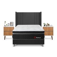Dormitorio Platinium 2 Plazas + Velador Milan + Respaldo Gris