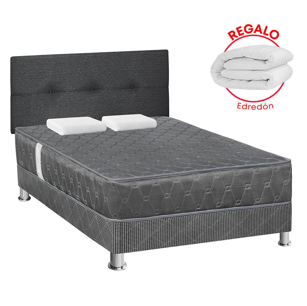 Juego de Dormitorio FORLI Acqua Gris 2 Plazas + Edredón