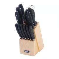 Juego de Cuchillos Oster Collister en Acero Inoxidable – 15 Piezas con Base de Almacenaje de Madera