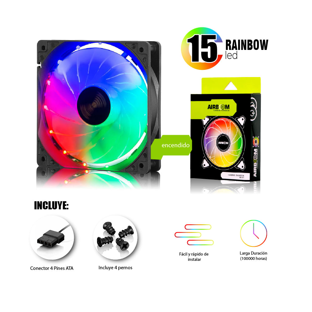 Ventilador para Case Gamer Turbine Rainbow Airboom AB-125