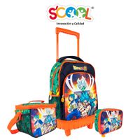 Pack Mochila Con Ruedas Carry On+ Lonchera + Cartuchera Scool Plus 3D Dragon Ball