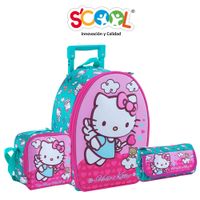 Pack Mochila Con Ruedas Carry On Scool 3D  A4 Rg Hello Kitty