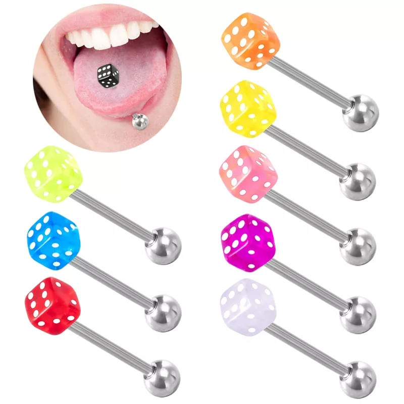 Set x 2 Piercings para lengua modelo dado colores al azar
