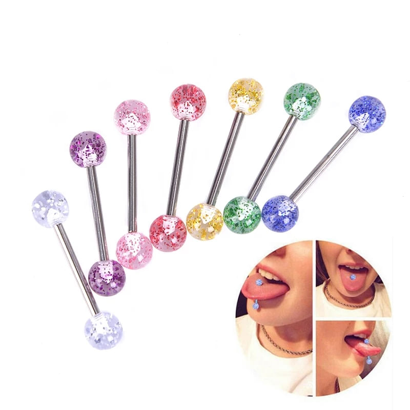 Set x 2 Piercings para lengua modelo bolitas colores al azar