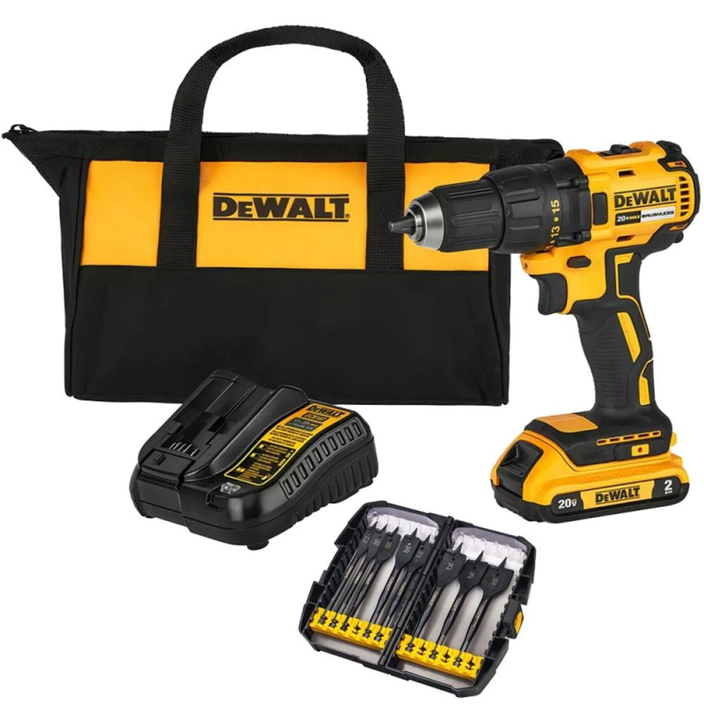Taladro Atornillador 1/2"" 20V Brushless 1 Bat y Carg + Set de Brocas 1/4"" Hex 8 Pzs DCD7771D1-K10