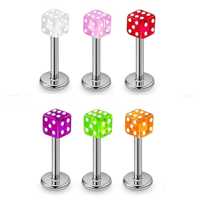 Set x 2 Piercings dado 8mm multiusos helix labret tragus lobulo colores al azar
