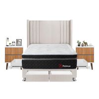Dormitorio Platinium Con 4 Cajones 2 Plazas + Velador Milan + Respaldo Beige