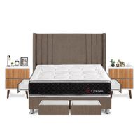 Dormitorio Golden Con 4 Cajones Queen + Velador Milan + Respaldo Marron