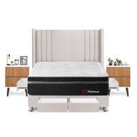Dormitorio Platinium Con 4 Cajones Queen + Velador Milan + Respaldo Beige