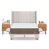 Dormitorio Sirius Con 4 Cajones King + Velador Milan + Respaldo Beige
