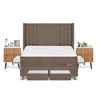 Dormitorio Sirius Con 4 Cajones Queen + Velador Milan + Respaldo Marron