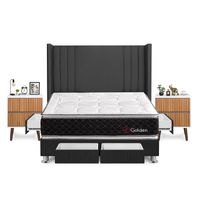 Dormitorio Golden Con 4 Cajones King + Velador Milan + Respaldo Gris