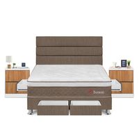 Dormitorio Boreal Con 4 Cajones Queen + Velador Roma + Respaldo Marron