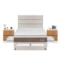 Dormitorio Boreal Con 4 Cajones 2 Plazas + Velador Roma + Respaldo Beige