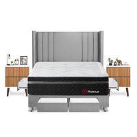 Dormitorio Platinium Con 4 Cajones Queen + Velador Milan + Respaldo Plata