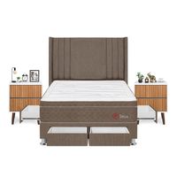 Dormitorio Sirius Con 4 Cajones 2 Plazas + Velador Milan + Respaldo Marron