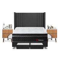 Dormitorio Platinium Con 4 Cajones Queen + Velador Milan + Respaldo Gris