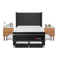 Dormitorio Platinium Con 4 Cajones 2 Plazas + Velador Milan + Respaldo Gris