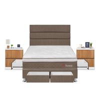 Dormitorio Boreal Con 4 Cajones 2 Plazas + Velador Roma + Respaldo Marron