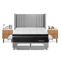 Dormitorio Platinium Con 4 Cajones King + Velador Milan + Respaldo Plata