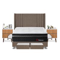 Dormitorio Platinium Con 4 Cajones Queen + Velador Milan + Respaldo Marron
