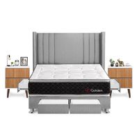 Dormitorio Golden Con 4 Cajones Queen + Velador Milan + Respaldo Plata