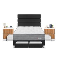 Dormitorio Forli Pockinget Con 4 Cajones 2 Plazas + Velador Roma + Respaldo Gris