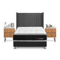 Dormitorio Golden 2 Plazas + Velador Milan + Respaldo Gris