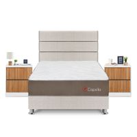 Dormitorio Capella 2 Plazas + Velador Roma + Respaldo Beige