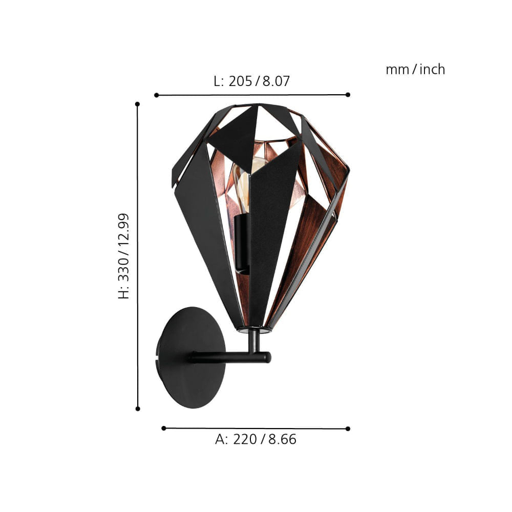 Aplique Eglo Carlton 1 Cobre-Negro
