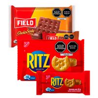 Pack Galletas Saladas RITZ sabor Original Paquete 6un + Galletas FIELD ChokoSoda Paquete 6un
