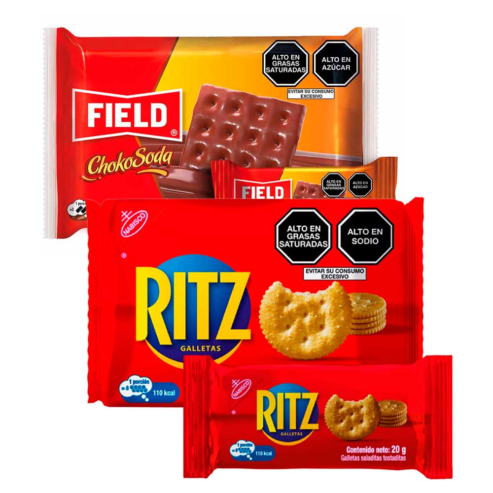 Pack Galletas Saladas RITZ sabor Original Paquete 6un + Galletas FIELD ChokoSoda Paquete 6un