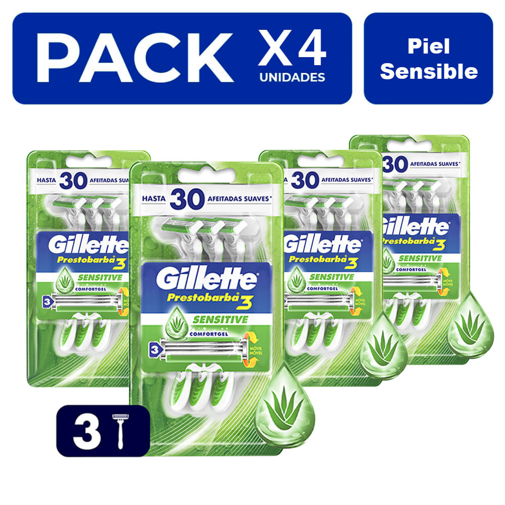 PACK X4 GILLETTE PRESTOBARBA 3 MAQUINA DE AFEITAR 3UND